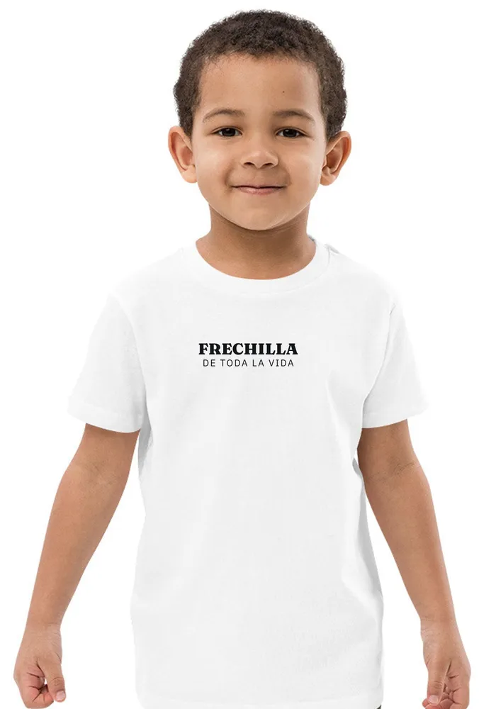 Nen amb samarreta blanca: FRECHILLA · DE TOTA LA VIDA