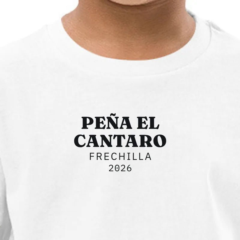 Nen amb samarreta blanca, enquadrament al segell: COLLA EL CÀNTIR · FRECHILLA