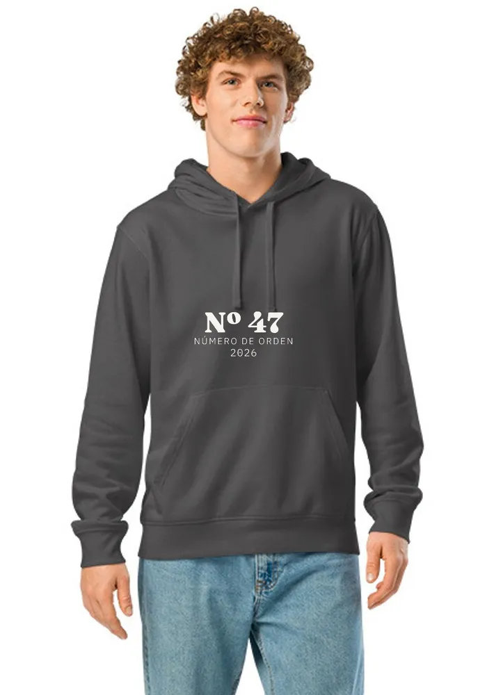 Noi amb dessuadora amb caputxa antracita: NÚM. 47 · NÚMERO D’ORDRE